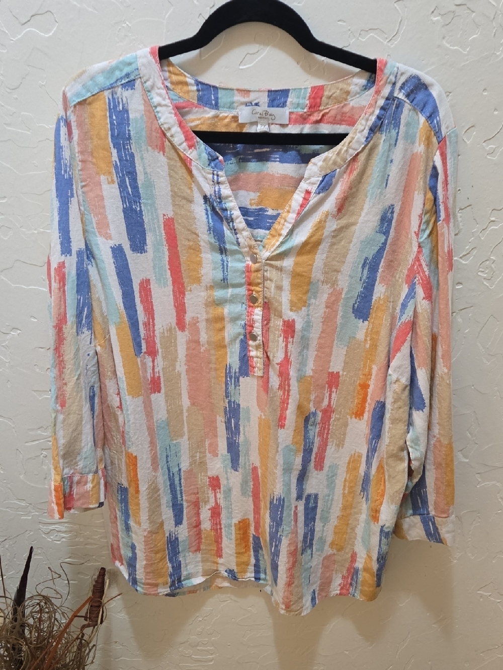 Coral Bay Multicolor Brushstroke Henley Blouse